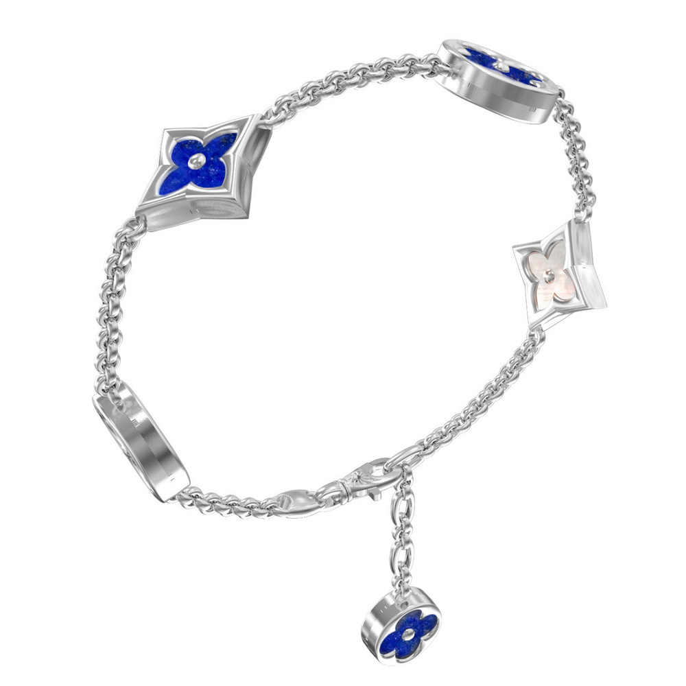 Браслет из белого золота 585 пробы c лазуритом и перламутром