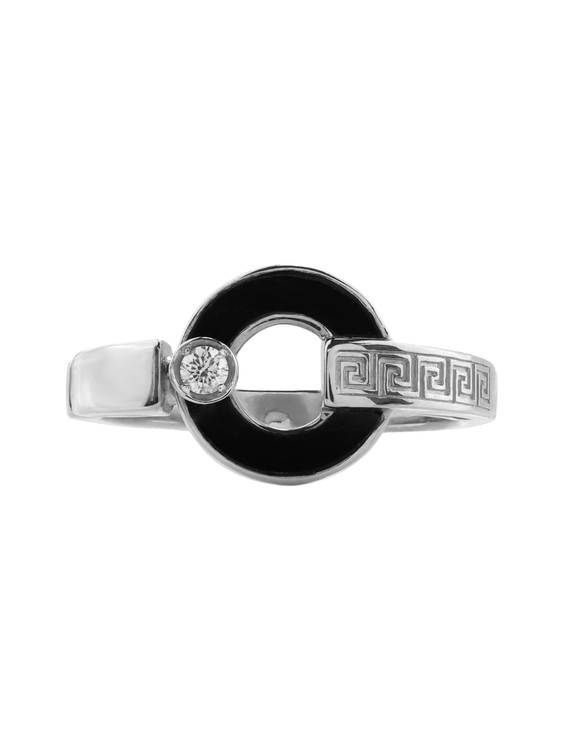 Кольцо из белого золота 585 пробы c бриллиантами и ониксом