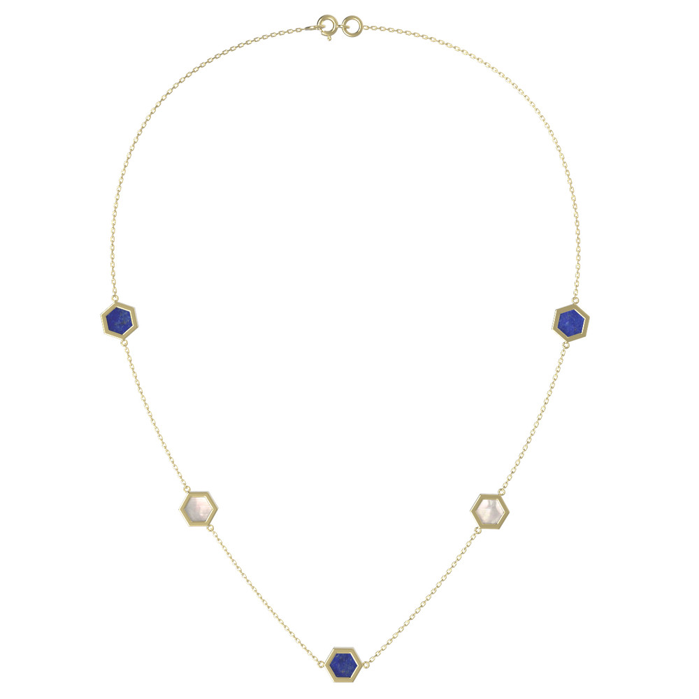 Колье из лимонного золота 585 пробы c лазуритом и перламутром