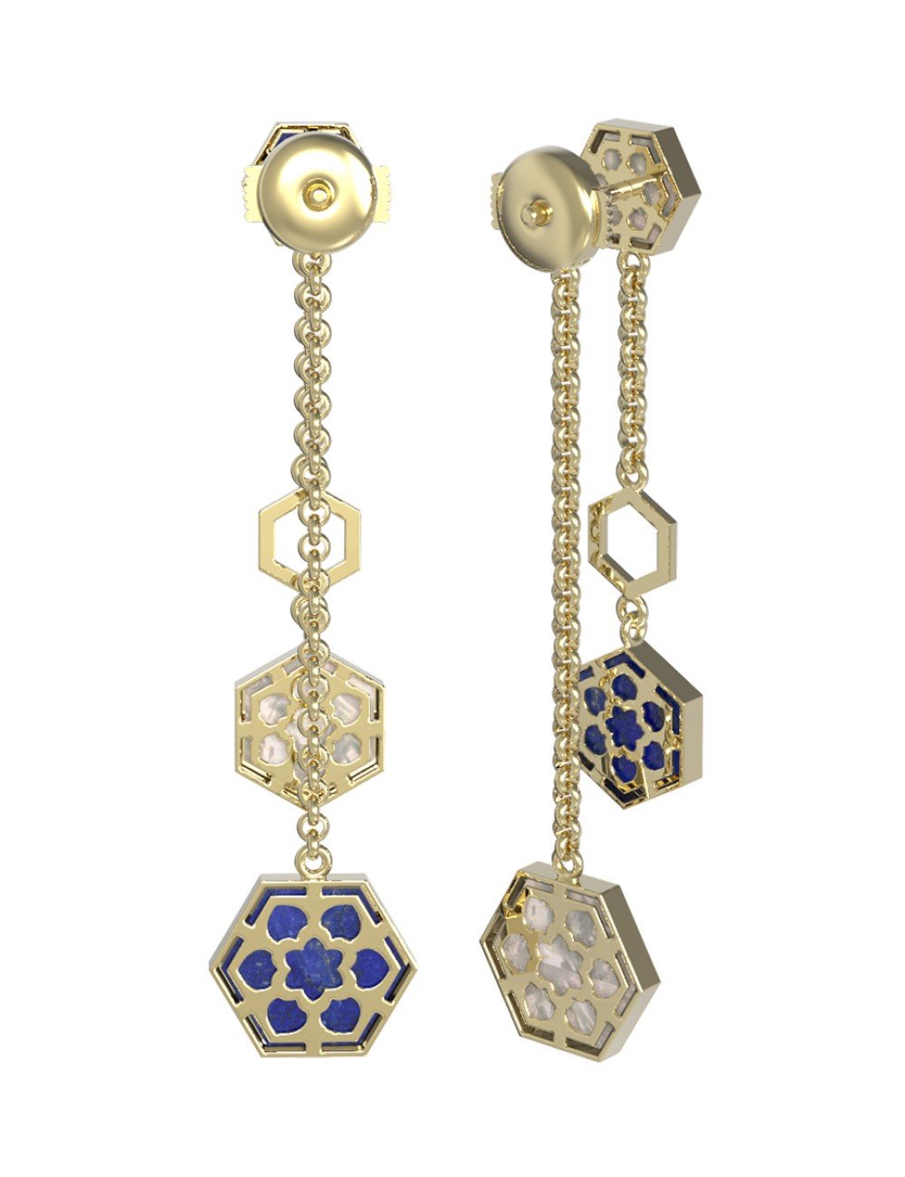 Серьги из лимонного золота c лазуритом и перламутром