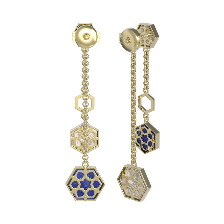 Серьги из лимонного золота 585 пробы c лазуритом и перламутром