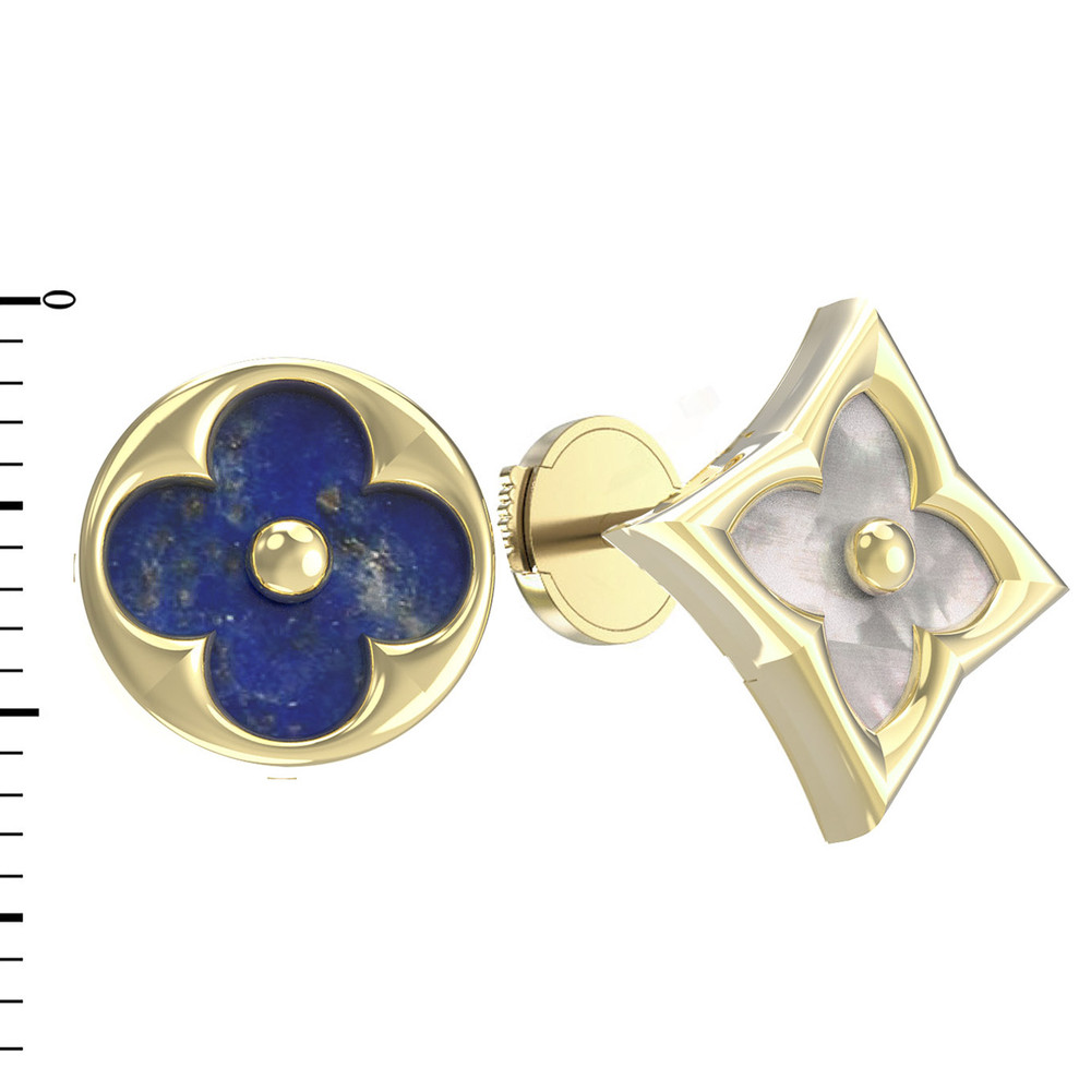 Серьги из лимонного золота 585 пробы c лазуритом и перламутром