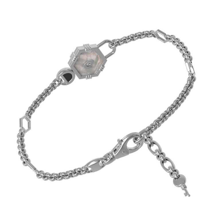 Браслет из белого золота 585 пробы c ониксом и перламутром