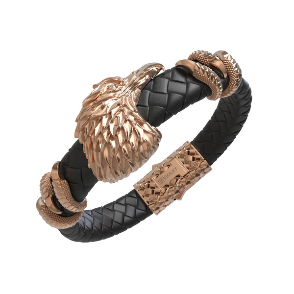 Браслет из красного золота 585 пробы c бриллиантами и кожаным шнурком