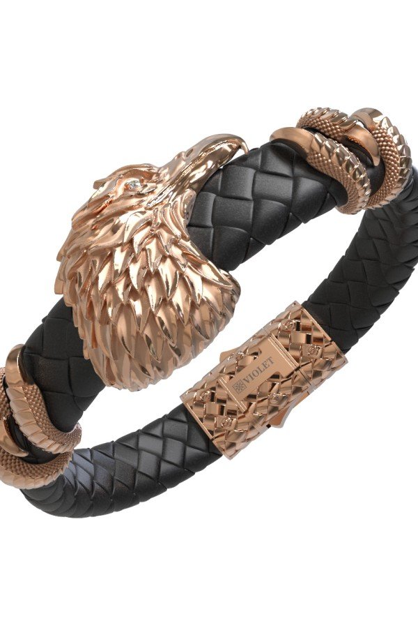 Браслет из золота c бриллиантами и кожаным шнурком