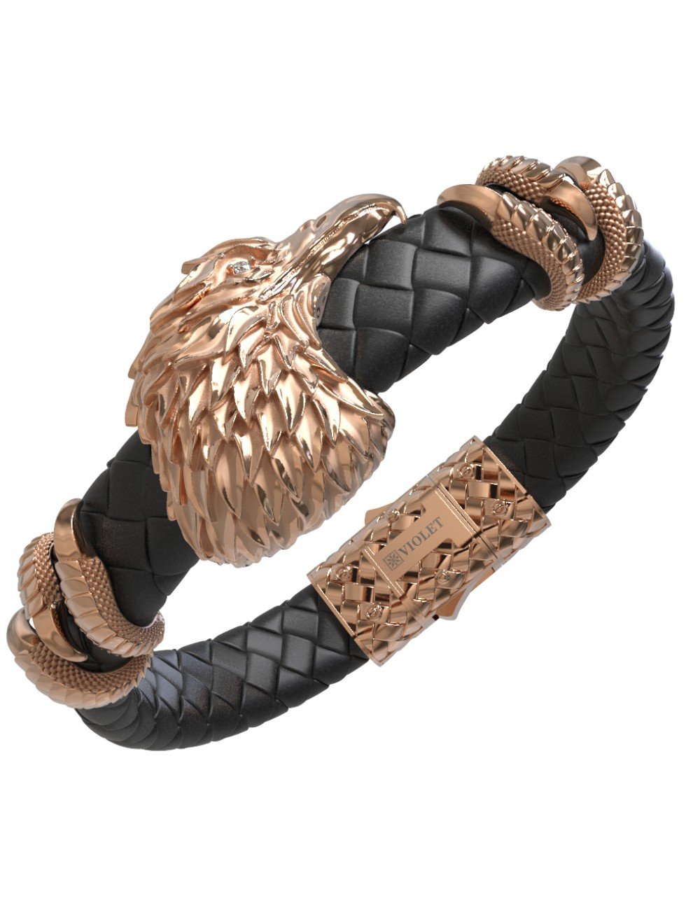 Браслет из золота c бриллиантами и кожаным шнурком