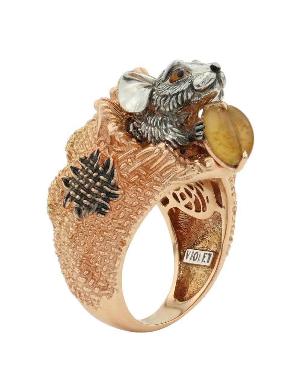 Кольцо из золота c эмалью и янтарём