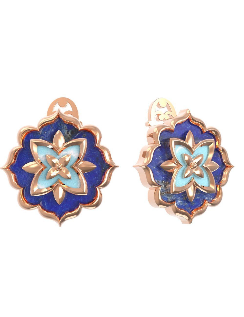 Серьги из золота c бирюзой и лазуритом