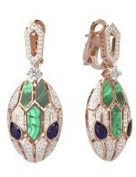 Серьги из золота c бриллиантами, сапфиром и малахитом