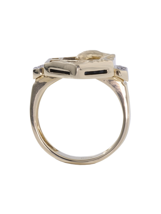 Кольцо из лимонного золота 585 пробы c бриллиантами и ониксом