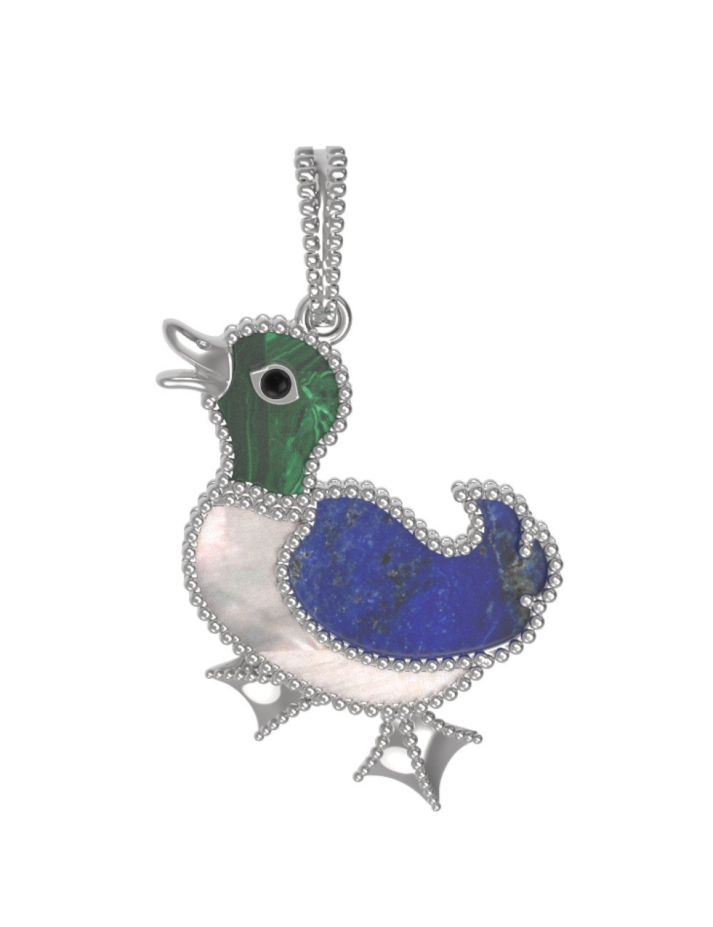 Подвеска из белого золота c эмалью, лазуритом, малахитом и перламутром