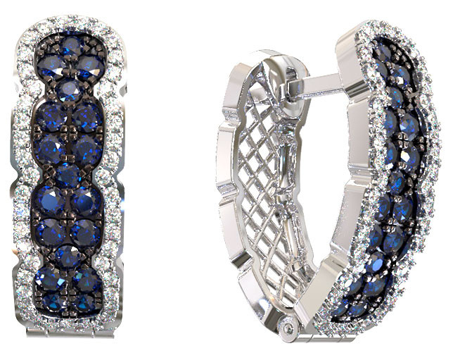 Серьги из белого золота 585 пробы c бриллиантами и сапфиром