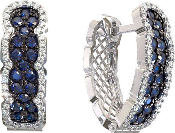 Серьги из белого золота c бриллиантами и сапфиром