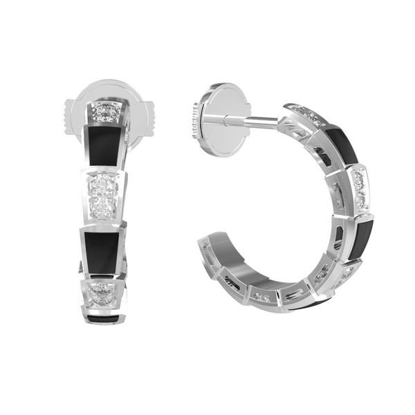 Серьги из белого золота 585 пробы c бриллиантами и ониксом