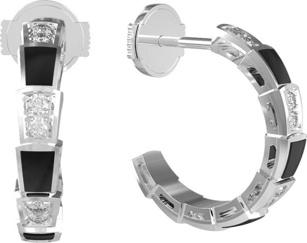 Серьги из белого золота 585 пробы c бриллиантами и ониксом