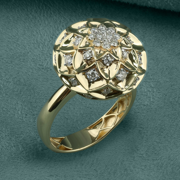 Кольцо из лимонного золота 585 пробы c бриллиантами