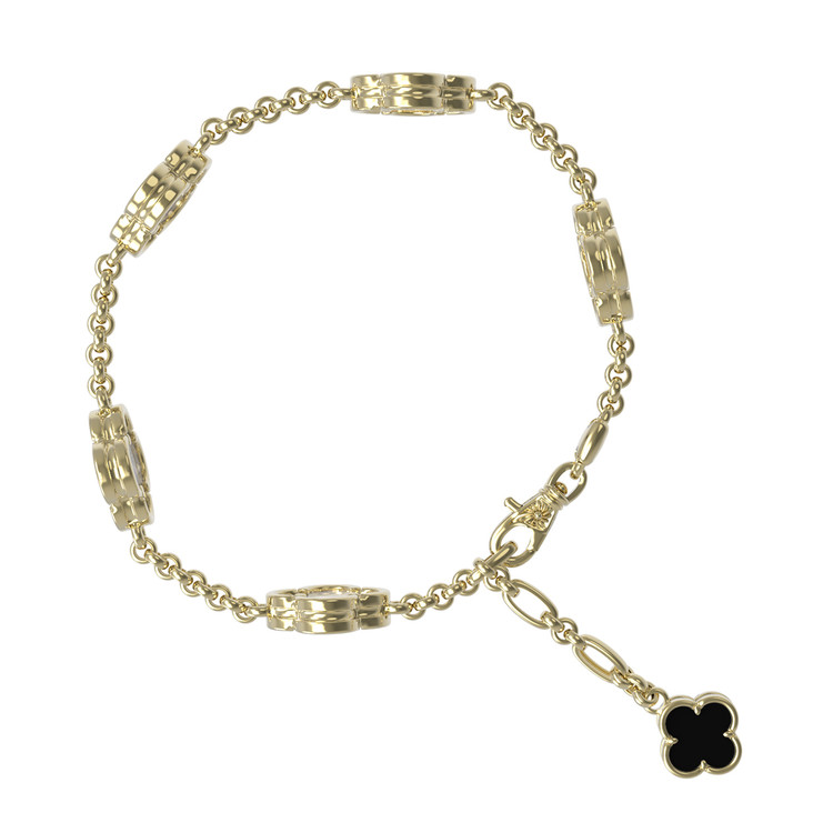 Браслет из лимонного золота 585 пробы c ониксом и перламутром