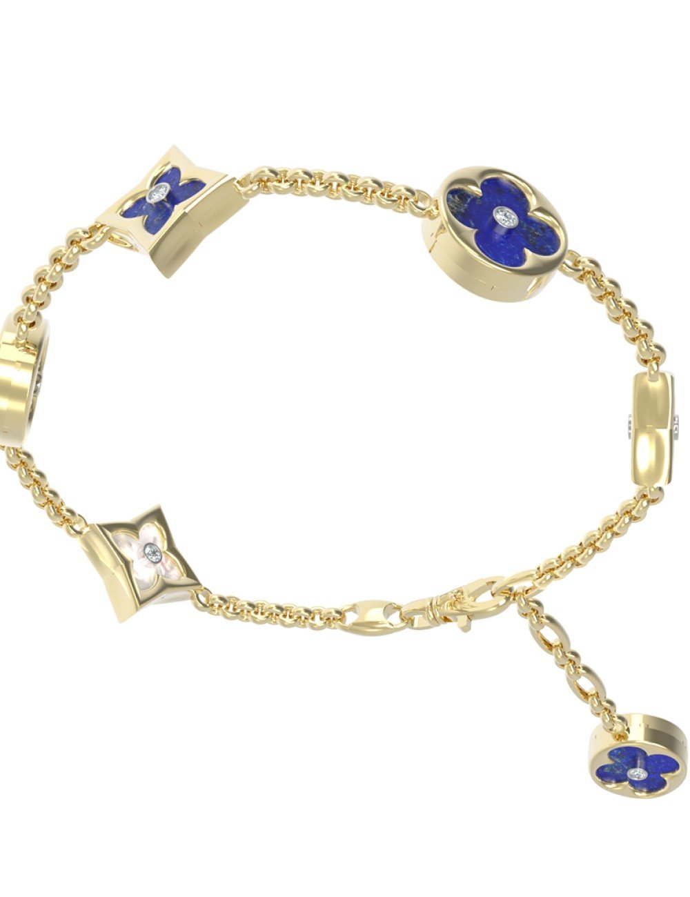 Браслет из лимонного золота c бриллиантами, лазуритом и перламутром