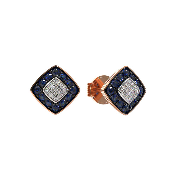 Серьги из красного золота 585 пробы c бриллиантами и сапфиром