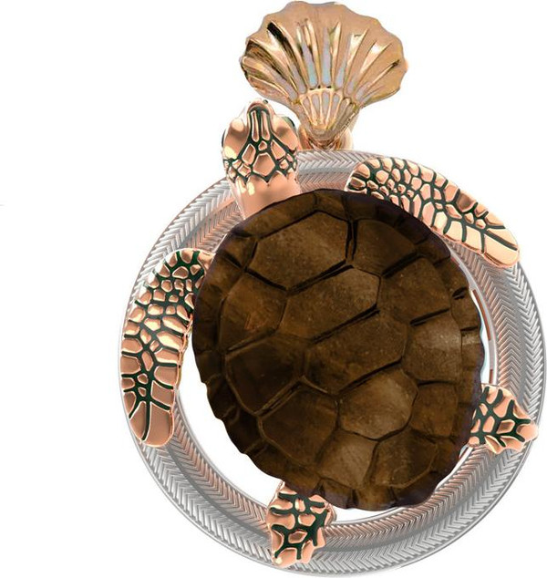 Подвеска из красного золота 585 пробы c эмалью и железным деревом