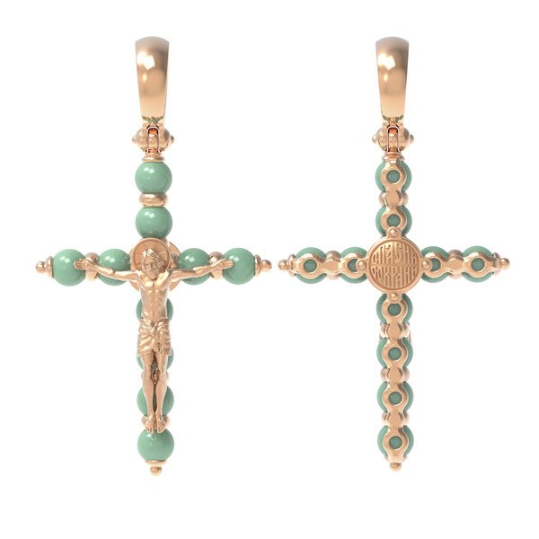 Крест из красного золота 585 пробы c нефритом