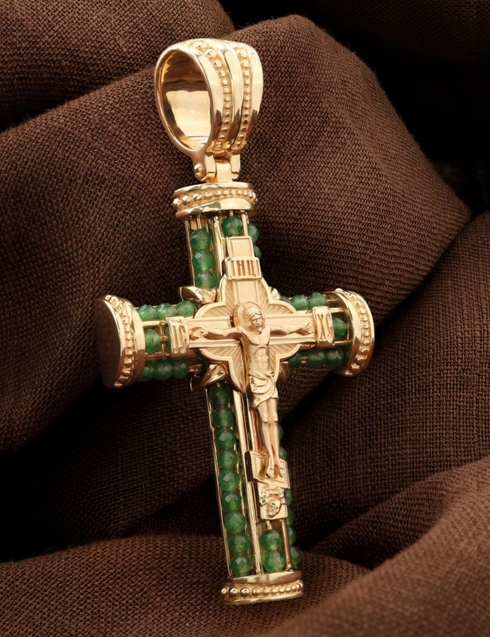 Крест из золота c хризопразом