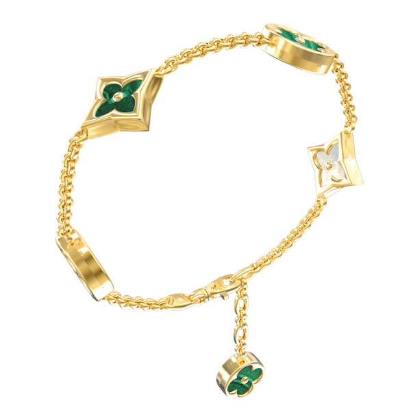 Браслет из лимонного золота 585 пробы c малахитом и перламутром