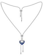 Колье из белого золота c фианитом, лазуритом и перламутром