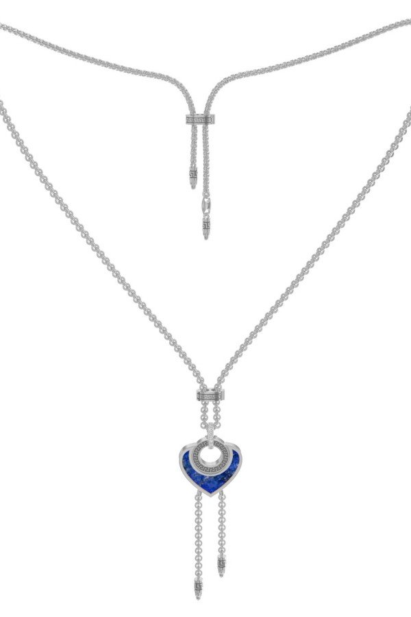 Колье из белого золота c фианитом, лазуритом и перламутром