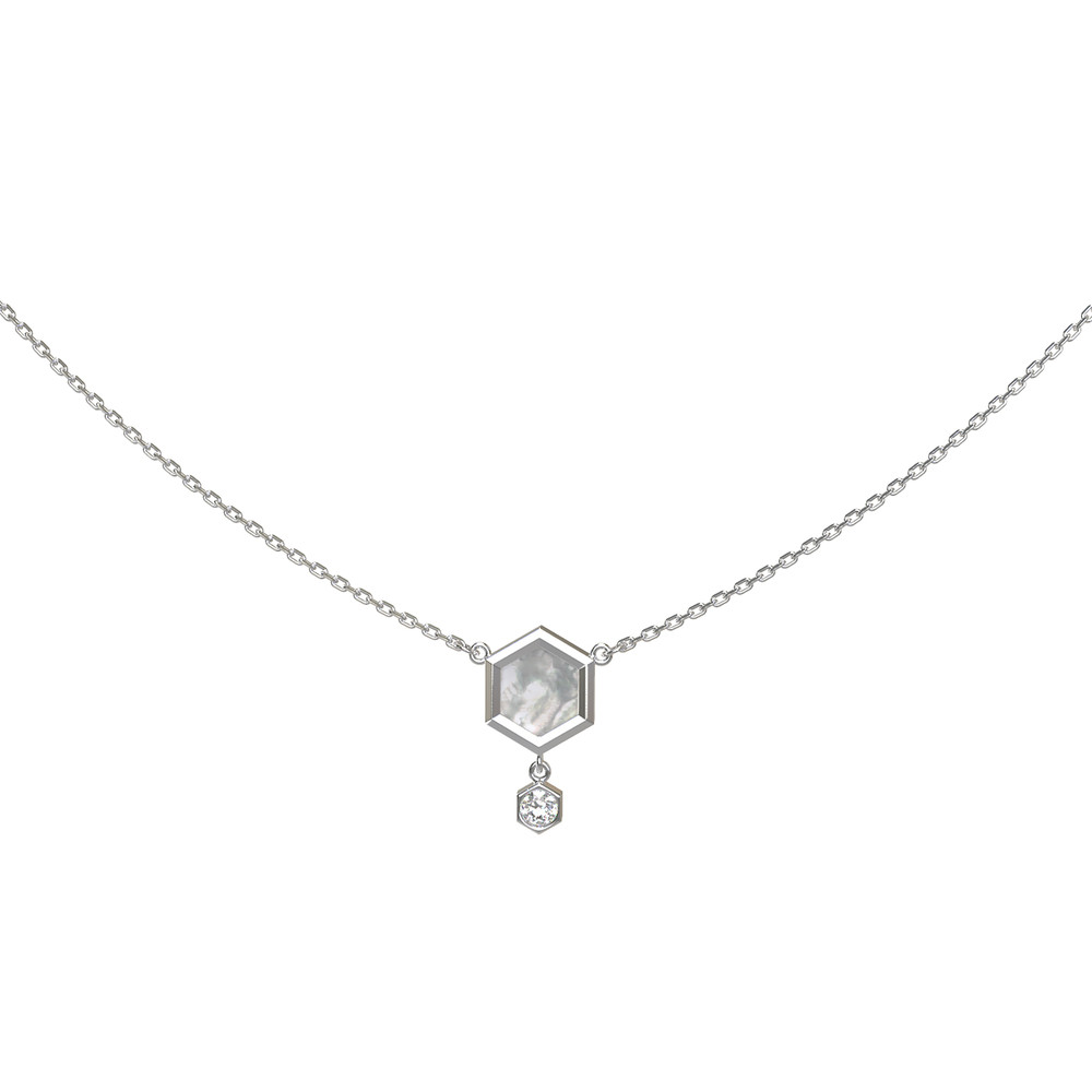 Колье из белого золота 585 пробы c бриллиантами и перламутром