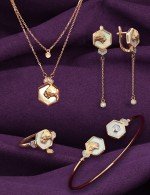 Серьги из золота c бриллиантами и перламутром