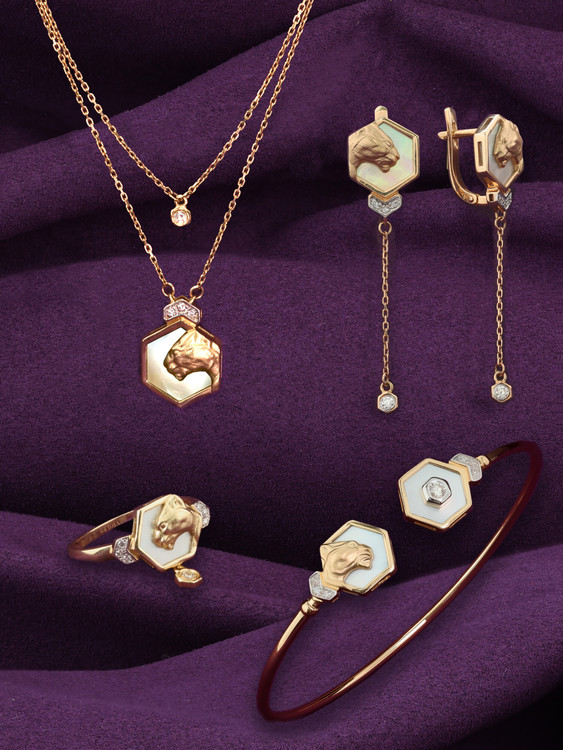 Серьги из красного золота 585 пробы c бриллиантами и перламутром