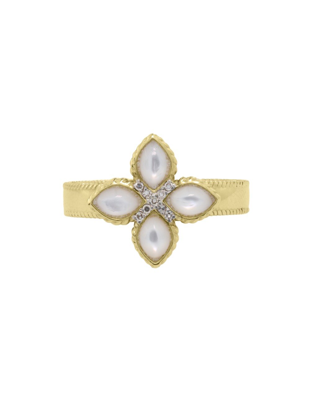 Кольцо из лимонного золота c бриллиантами и перламутром