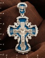 Крест из белого золота c эмалью и бриллиантами