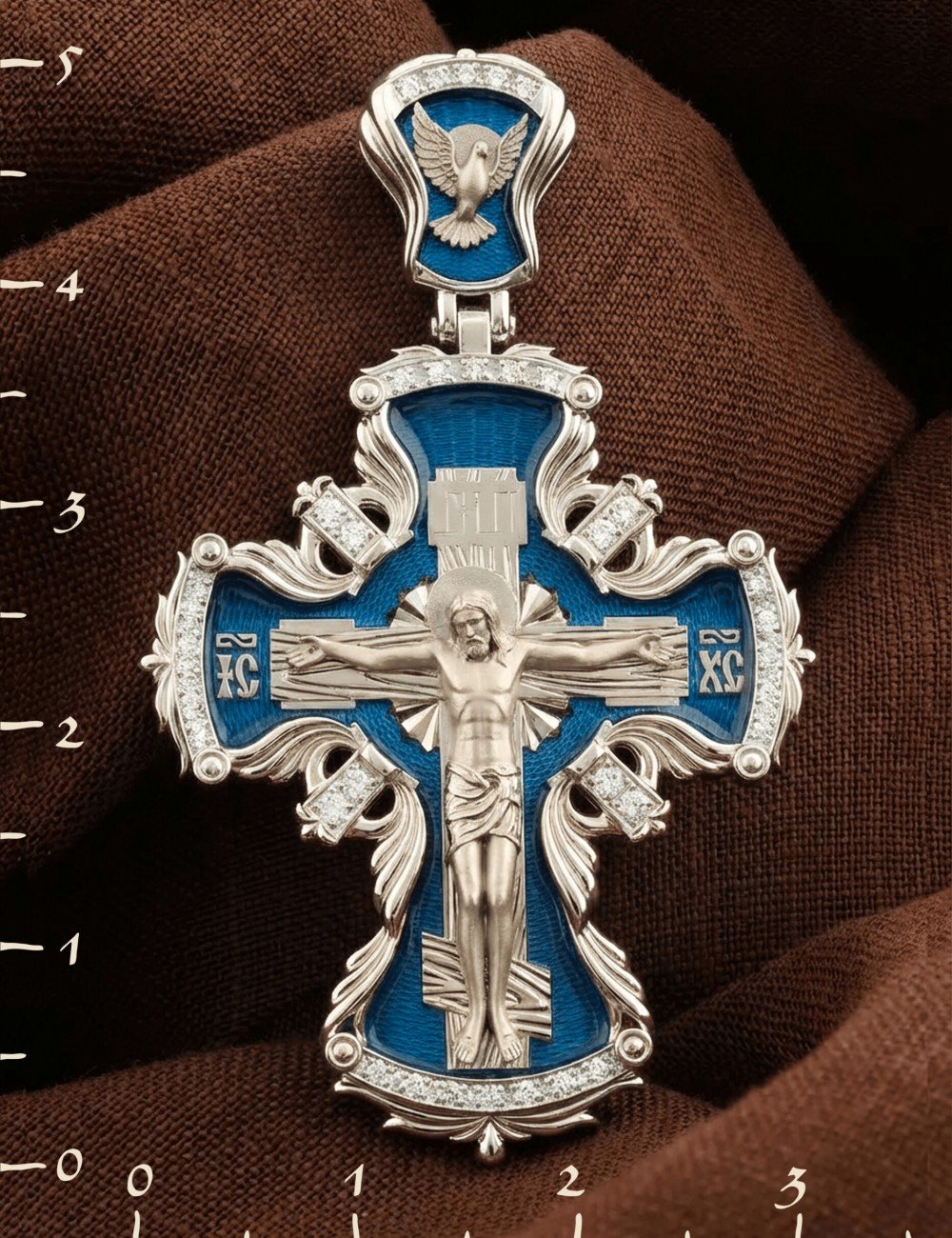 Крест из белого золота c эмалью и бриллиантами