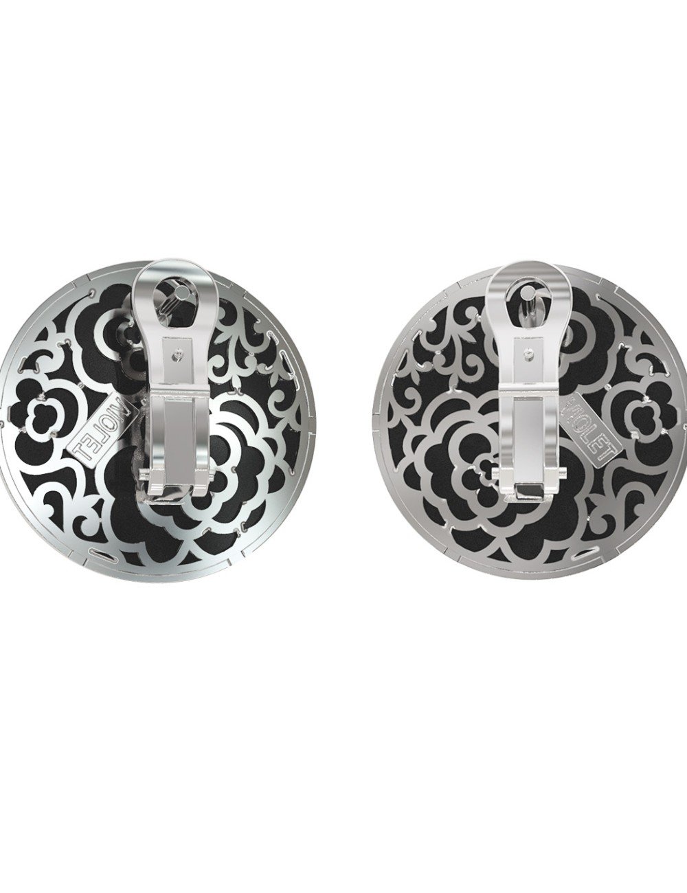 Серьги из белого золота c ониксом и перламутром