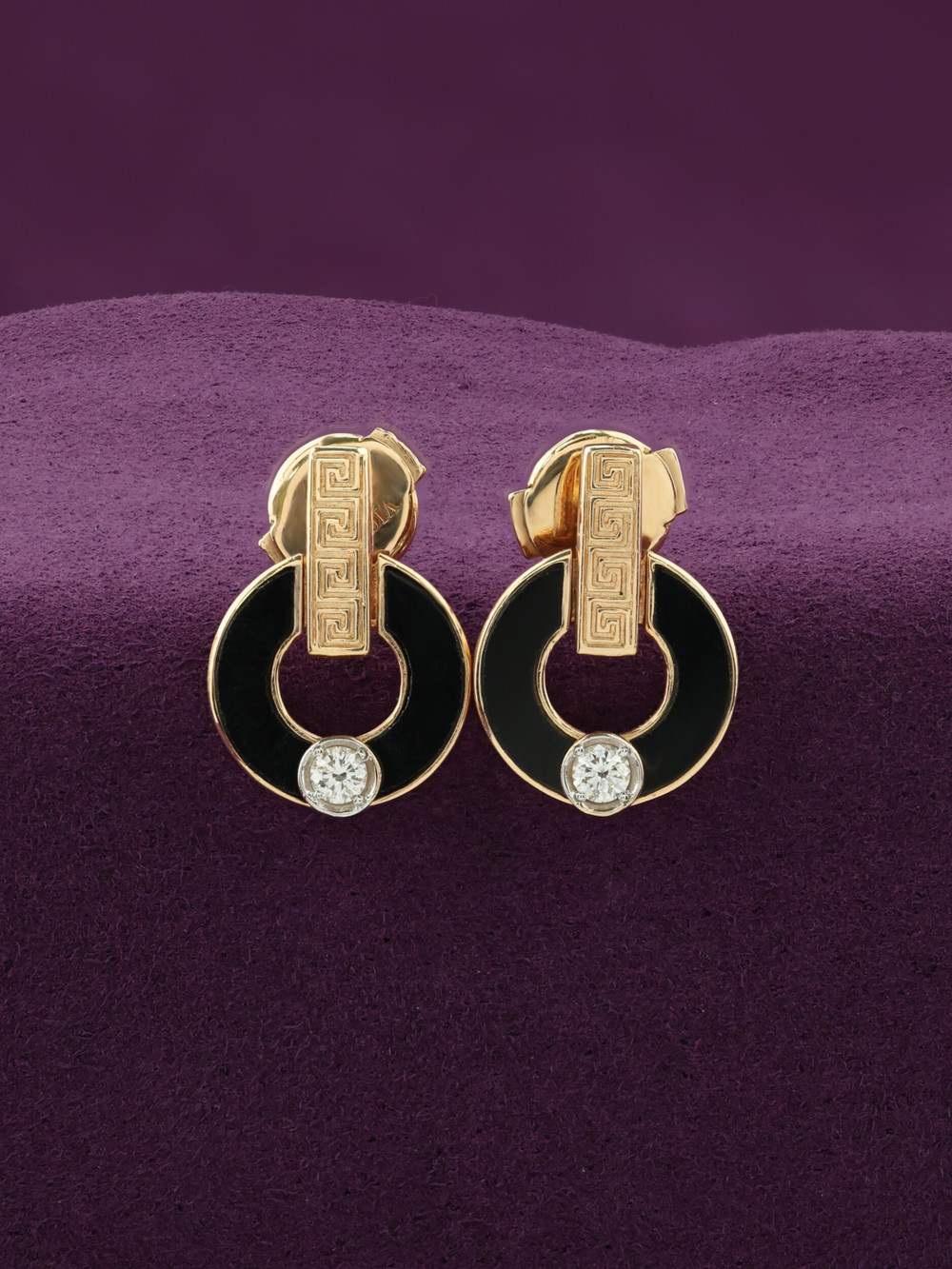 Серьги из красного золота 585 пробы c бриллиантами и ониксом