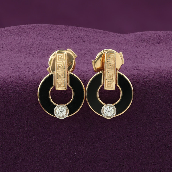 Серьги из красного золота 585 пробы c бриллиантами и ониксом