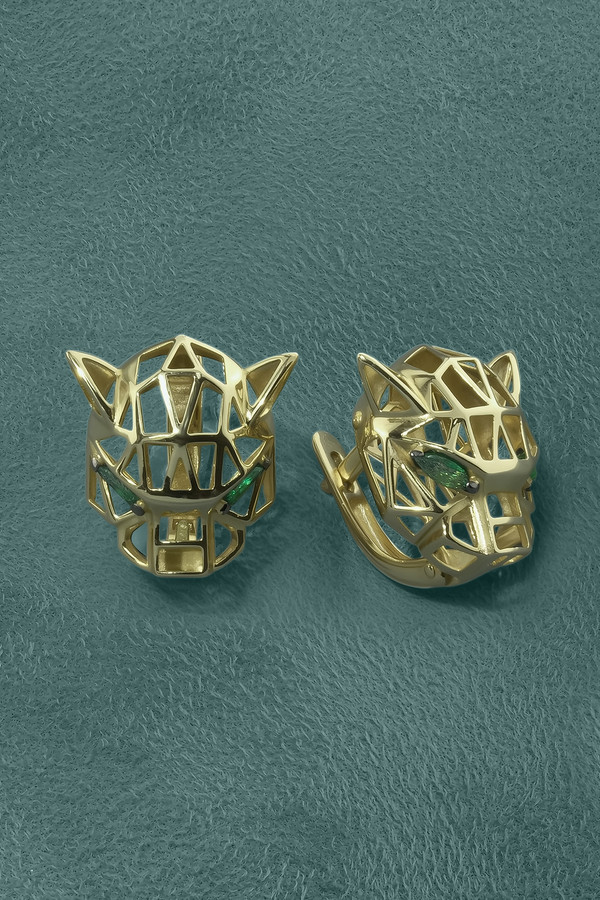 Серьги из лимонного золота 585 пробы c изумрудом