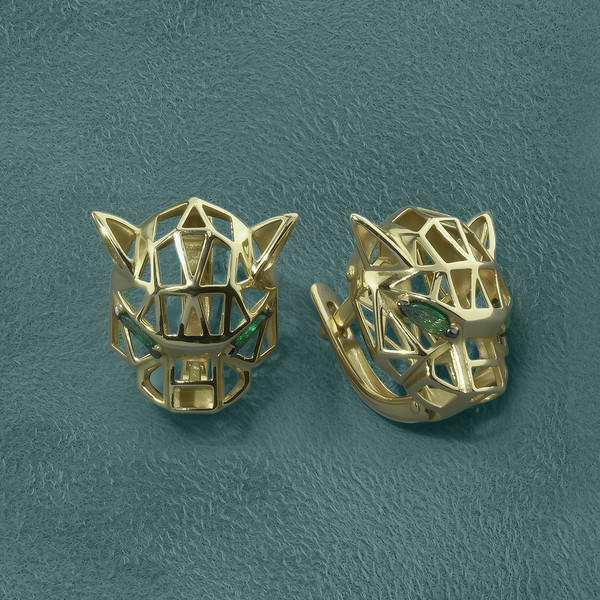 Серьги из лимонного золота 585 пробы c изумрудом