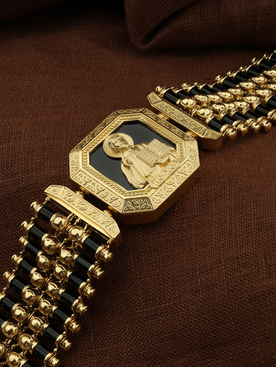 Браслет из лимонного золота 585 пробы c эмалью и ониксом