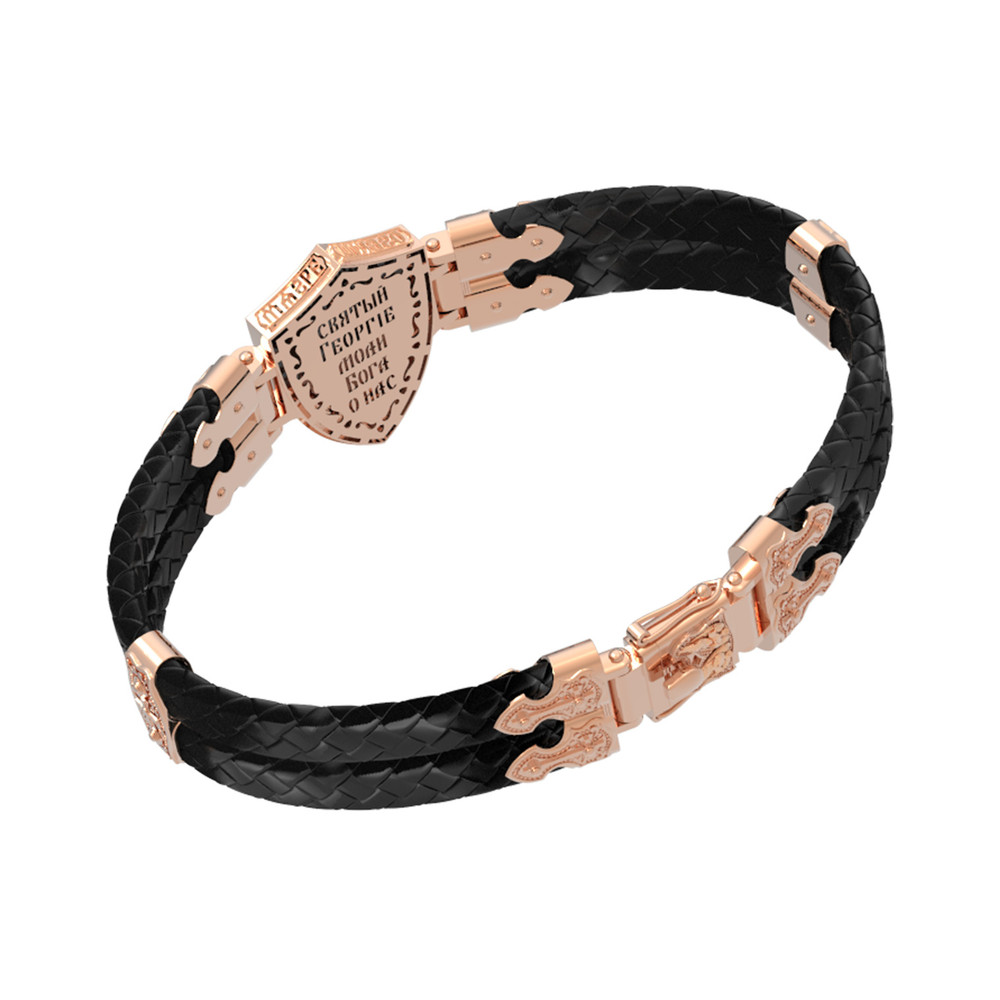 Браслет из красного золота 585 пробы c шнурком и ониксом