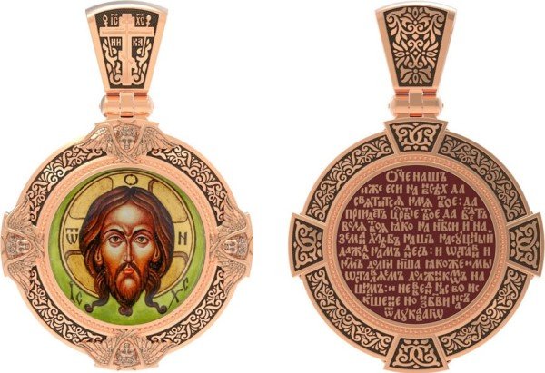 Образок из золота c эмалью, иконописью и темперой