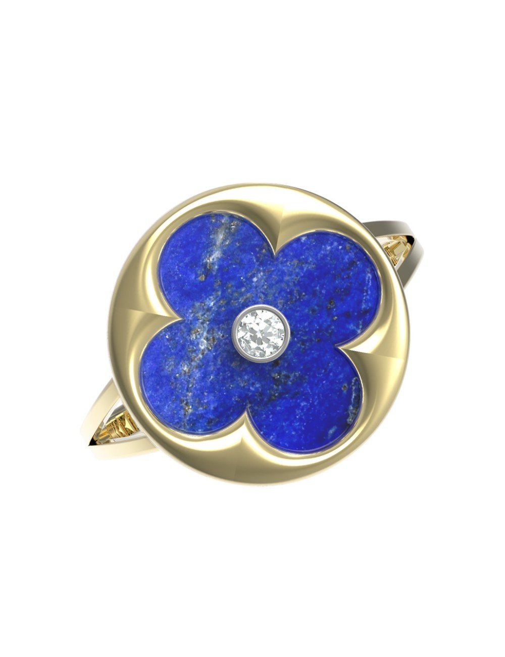Кольцо из лимонного золота c бриллиантами и лазуритом