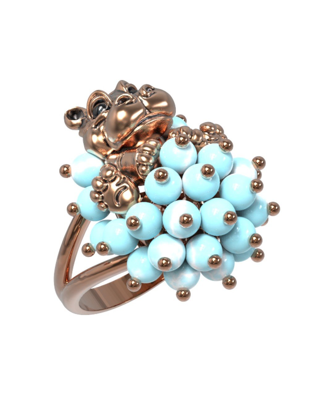 Кольцо из золота c эмалью и бирюзой