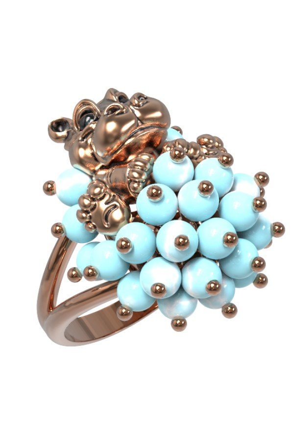 Кольцо из золота c эмалью и бирюзой