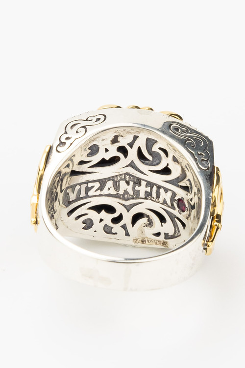 Кольцо из серебра 925 пробы и золота 750 пробы c рубином