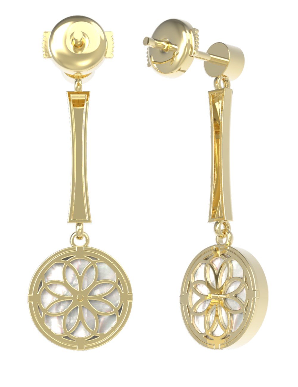 Серьги из лимонного золота c фианитом и перламутром