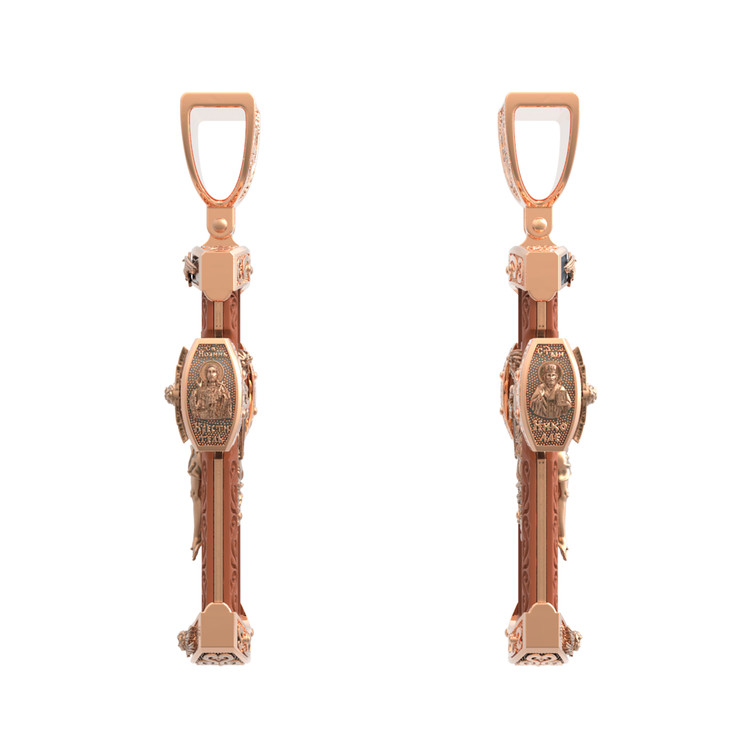 Крест из красного золота 585 пробы c деревом груши