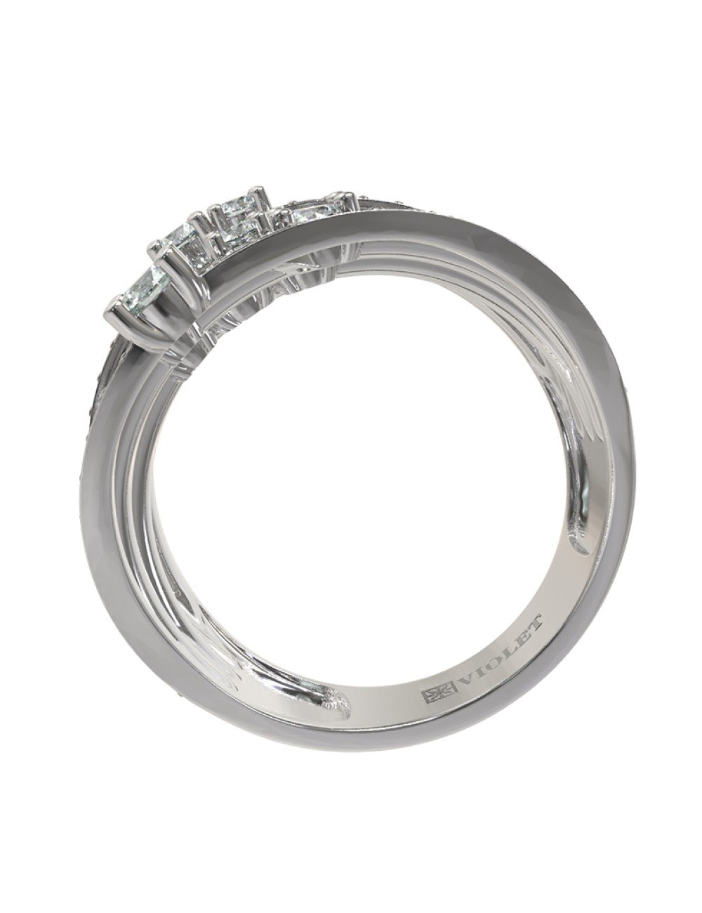 Кольцо из белого золота c бриллиантами и сапфиром